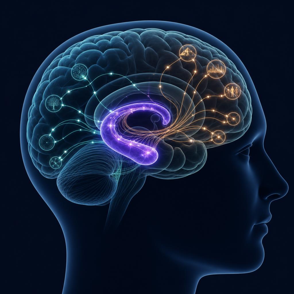 Brain scan illustration showing memory-forming regions